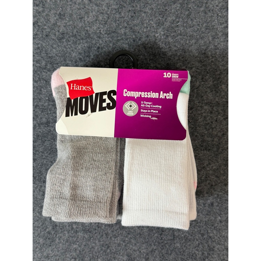 Hanes Moves Crew Socks Women 10 Pack Multicolor NWT Compression Arch X-Temp